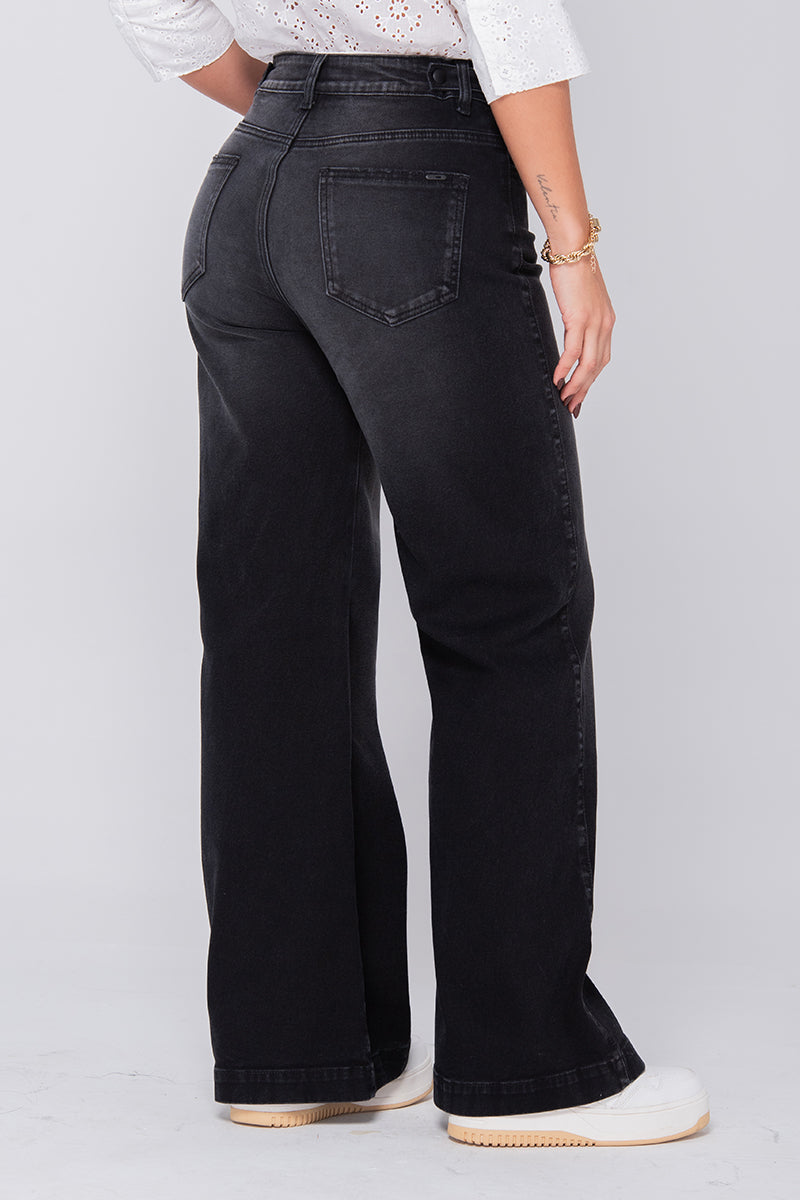 Jean Wide Leg Tiro Alto Color Negro Marca Trucco´s