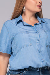 Camisa Manga Corta en Tencel Con Bolsillos Marca Trucco´s Plus Size