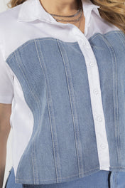 Camisa Manga Corta con Cortes en Denim Marca Trucco´s Plus Size