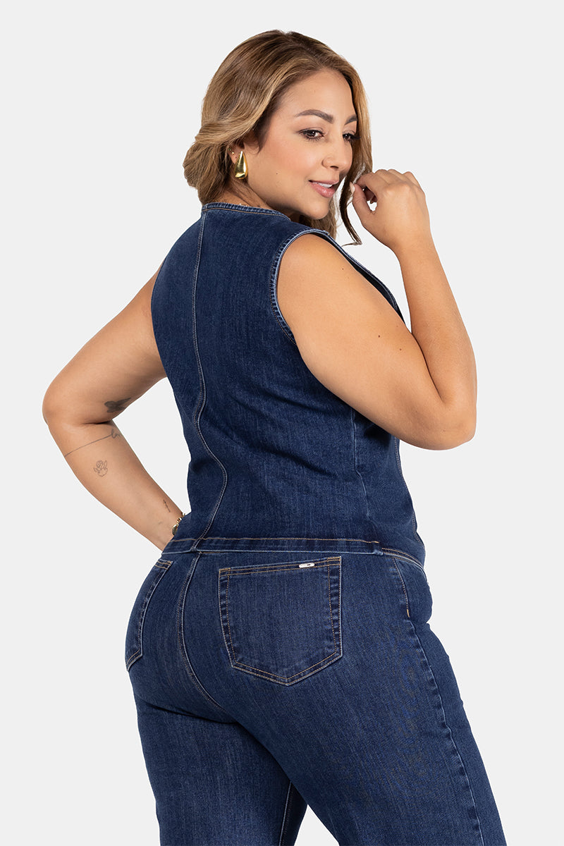 Chaleco Corto Color Azul Oscuro Marca Trucco's Plus Size