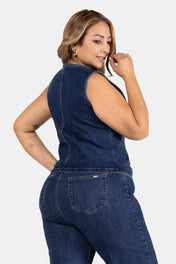 Chaleco Corto Color Azul Oscuro Marca Trucco's Plus Size