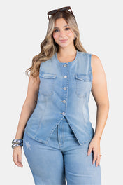 Chaleco Largo en Algodón, Poliéster y Elastano Marca Trucco's Plus Size