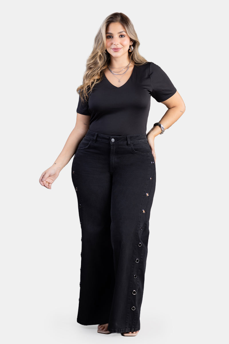 Jean Palazzo en Algodón, Poliéster, Rayón y Elastano Marca Trucco's Plus Size