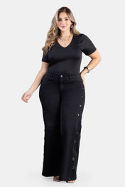 Jean Palazzo en Algodón, Poliéster, Rayón y Elastano Marca Trucco's Plus Size