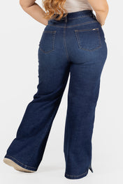 Jean Wide Leg Azul Oscuro con Detalles en Bota Marca Trucco´s Plus Size