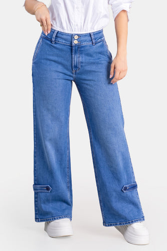 Jean Wide Leg en Algodón, Poliéster y Elastano Marca Trucco's - 1