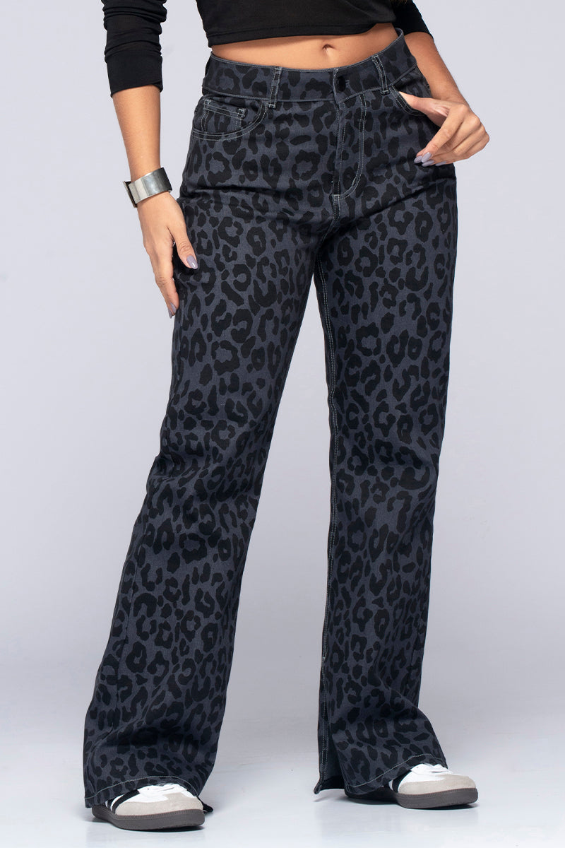 Jean Wide Leg Tiro Alto Estampado Láser Animal Print Leopardo Marca Trucco´s