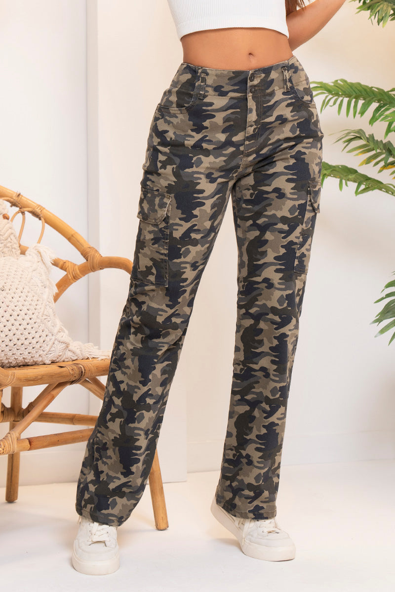 Pantalón Cargo Camuflado Tiro Alto Bota Recta Marca Trucco´s