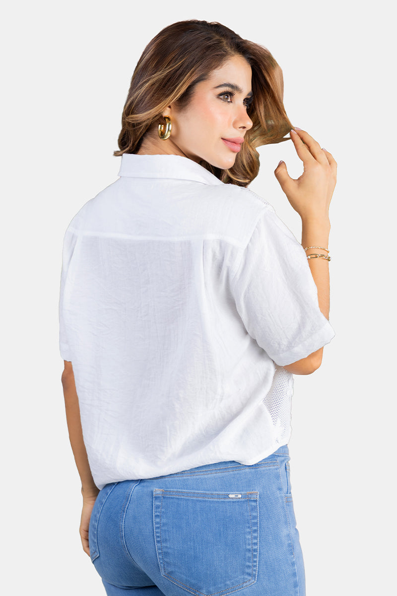 Blusa Manga Corta en Rayón y Nailon Marca Trucco's