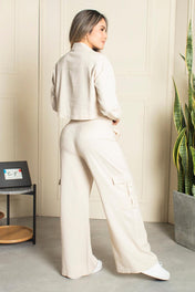 Set 2 Piezas Tipo Cargo Pantalón Tiro Alto Camisa Corta con Bolsillo Expuesto Marca Trucco´s