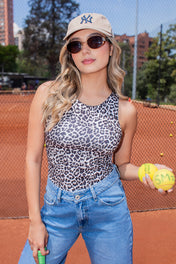 Body manga Sisa Cuello Redondo Animal Print Leopardo Marca Trucco´s