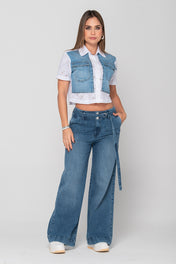 Jean Wide Leg tiro alto en Azul Oscuro Marca Trucco´s