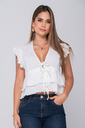 Blusa Manga Corta Sesgo a Tono Marca Trucco´s