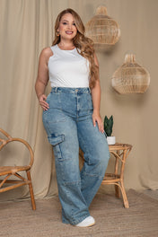 Jean Cargo Tiro Alto Efecto Dirty Marca Trucco´s Plus Size