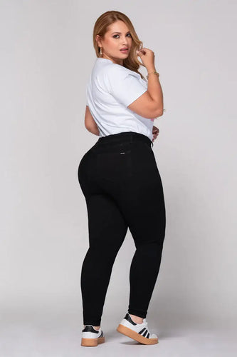 Jean Skinny  Tiro Alto Talla Única Negro Plus Size Exclusivo Marca Trucco´s - 4