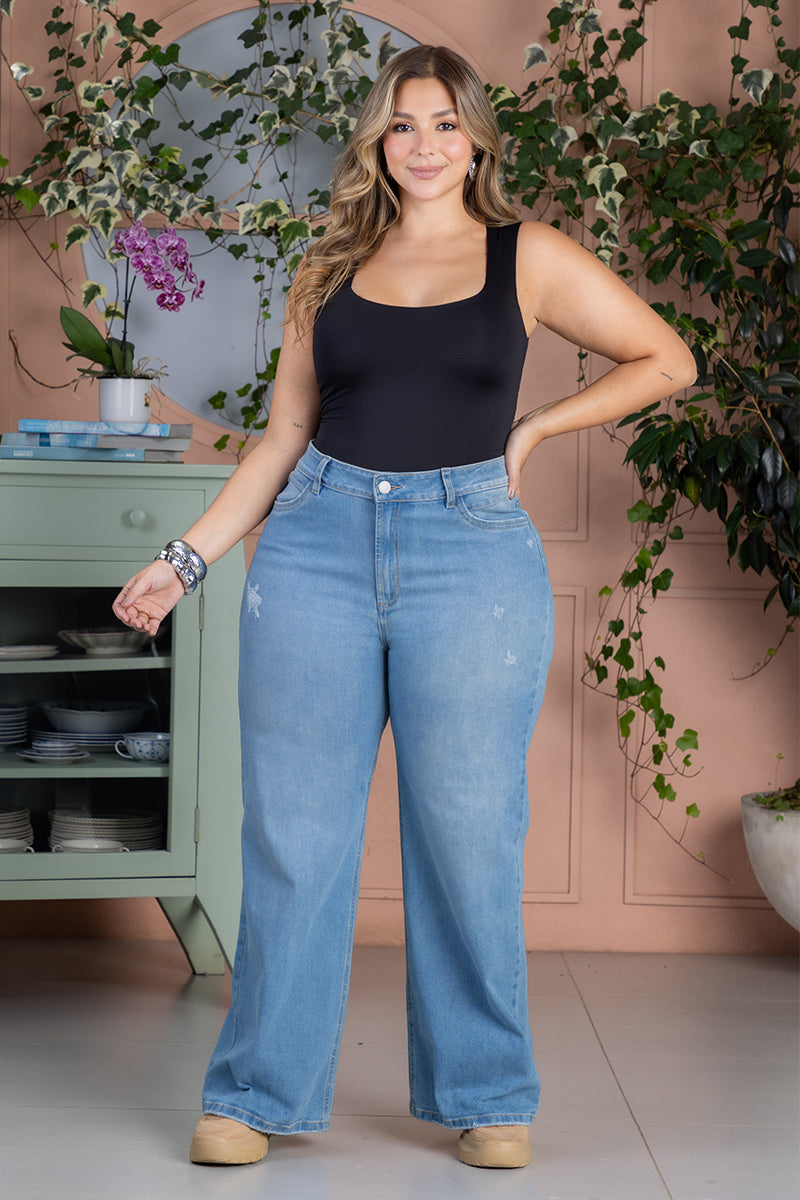 Jean Wide Leg en Algodón, Poliéster y Elastano Marca Trucco's Plus Size