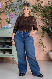 Jean Wide Leg en Algodón, Poliéster y Elastano Marca Trucco's Plus Size