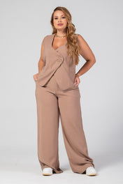 Set 2 Piezas Pantalón Wide Leg Chaleco Asimétrico Marca Trucco´s Plus Size