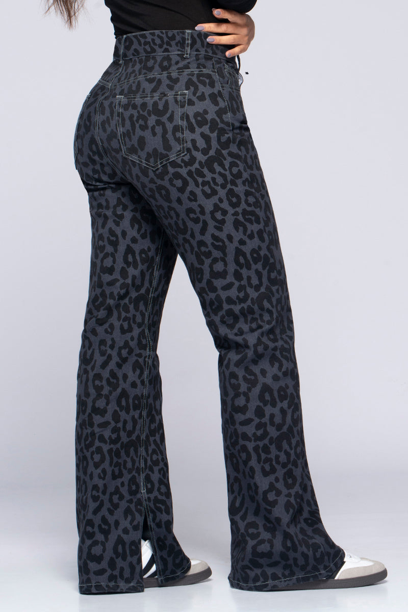 Jean Wide Leg Tiro Alto Estampado Láser Animal Print Leopardo Marca Trucco´s