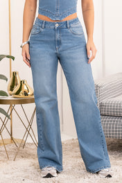 Jean Wide Leg Tiro Alto con Desgaste Marca Trucco´s