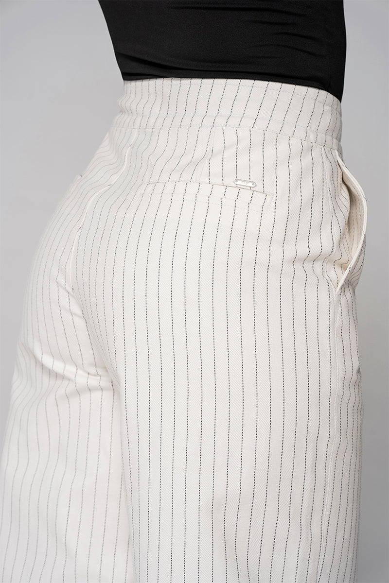 Pantalón Wide Leg Tiro Alto a Rayas con Bolsillos Frontales Marca Trucco´s