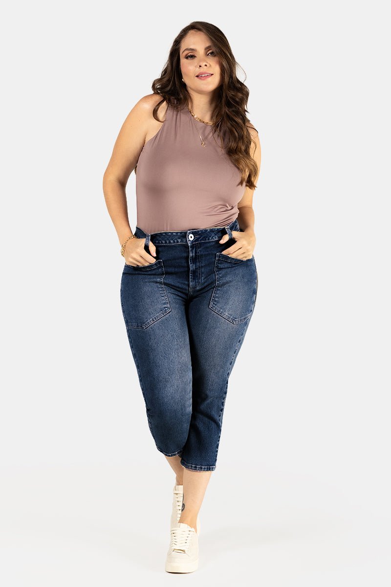 Jean Capri Tiro Alto Marca Trucco´s Plus Size