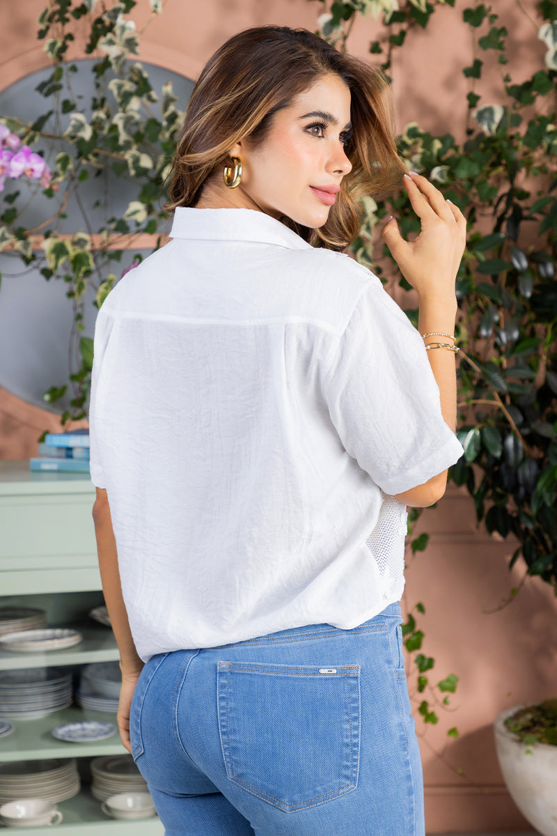 Blusa Manga Corta en Rayón y Nailon Marca Trucco's