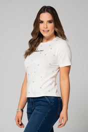 Camiseta Cuello Redondo Con Detalles de Gircones Marca Trucco´s