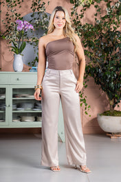 Pantalón Wide Leg en Poliéster y Elastano Marca Trucco's