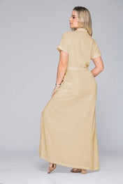 Vestido Largo Marca Corta Con Bolsillos Cinturón y Botonadura Marca Trucco´s