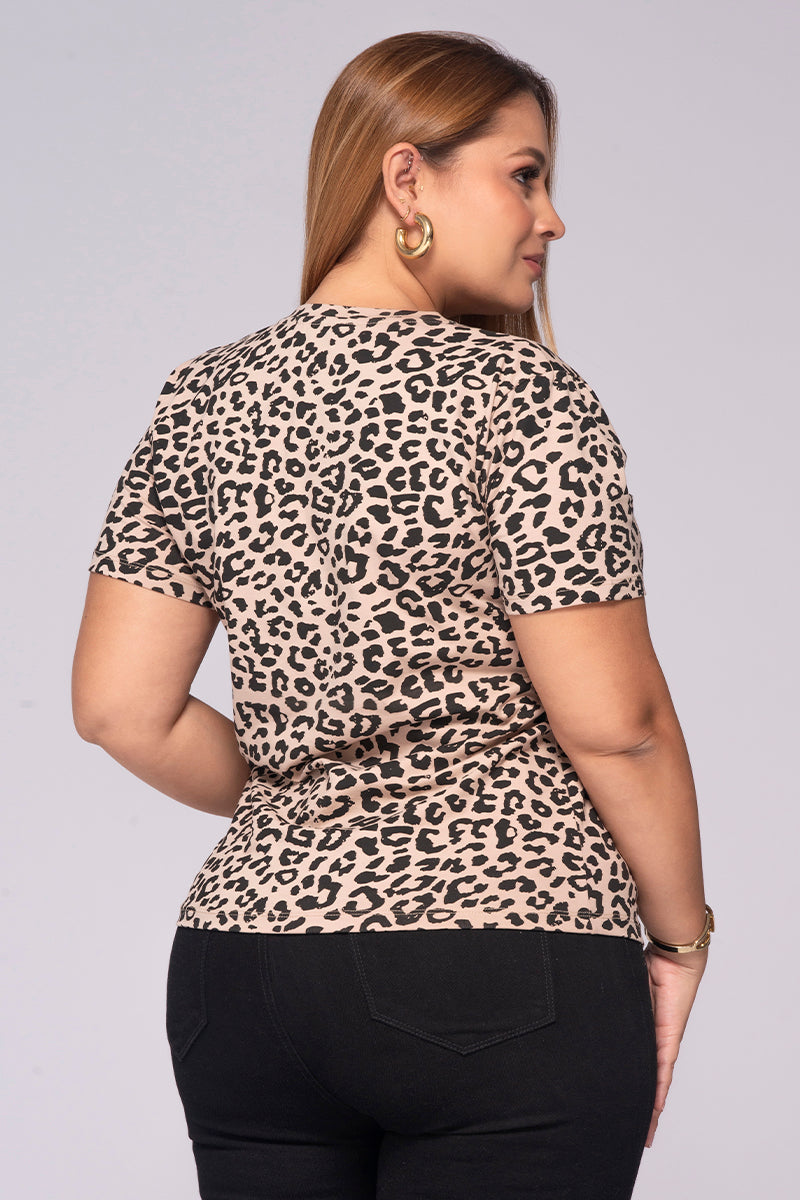 Camiseta Manga Corta Cuello Redondo Animal Print Leopardo Marca Trucco´s Plus Size