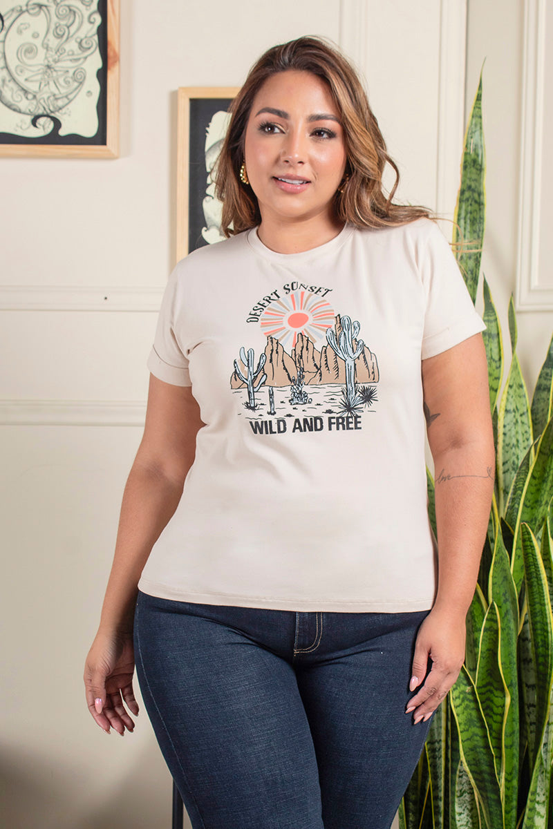 Camiseta Clásica Estampado Oeste Marca Trucco´s Plus Size