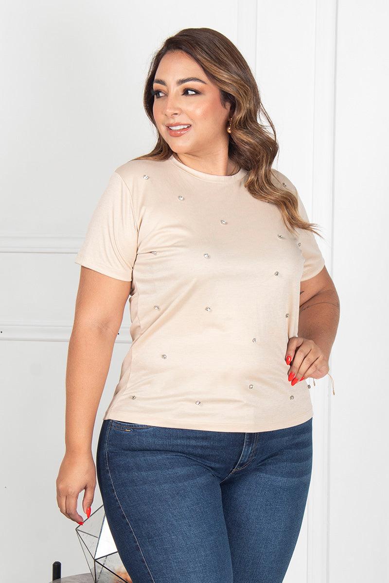 Camiseta Cuello Redondo Detalles Gircones Frontales Marca Trucco´s Plus Size
