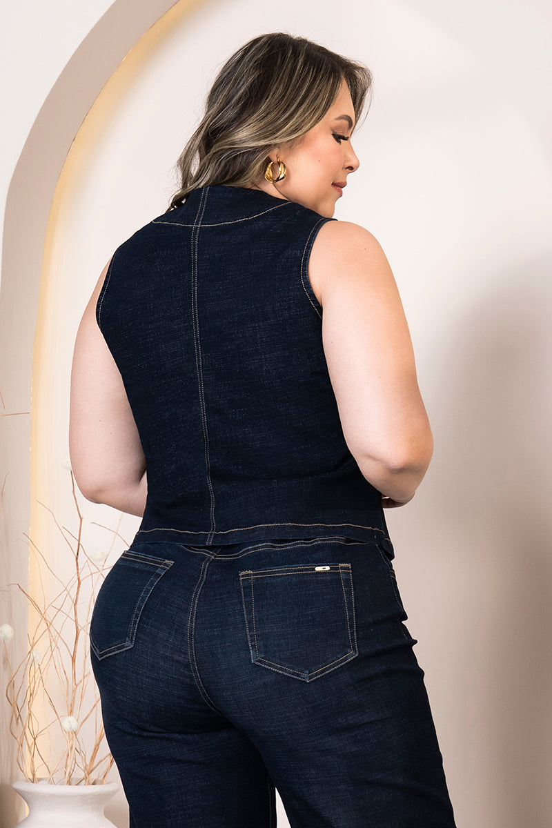 Chaleco Corto Costura en Contraste Marca Trucco´s Plus Size