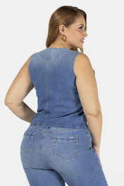 Chaleco Corte Cropped en Denim Marca Trucco´s Plus Size