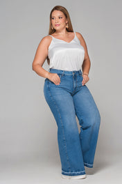 Jean Palazzo Tiro Alto Bota Con Ruedo Suelto Marca Trucco´s Plus Size