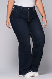 Jean Wide Leg Tiro Alto Bota recta Costura en Contraste Marca Trucco´s Plus Size