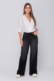 Jean Wide Leg Tiro Alto Color Negro Marca Trucco´s