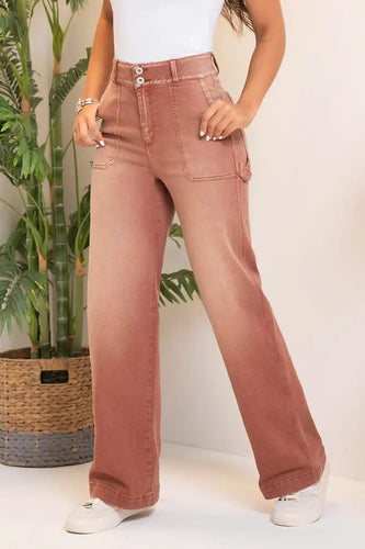 Jean Wide Leg Tiro Alto Relaxed Fit Con Charretera Marca Trucco´s - 3
