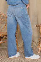 Jean Barrel Tiro Alto Con Brillos Marca Truccos