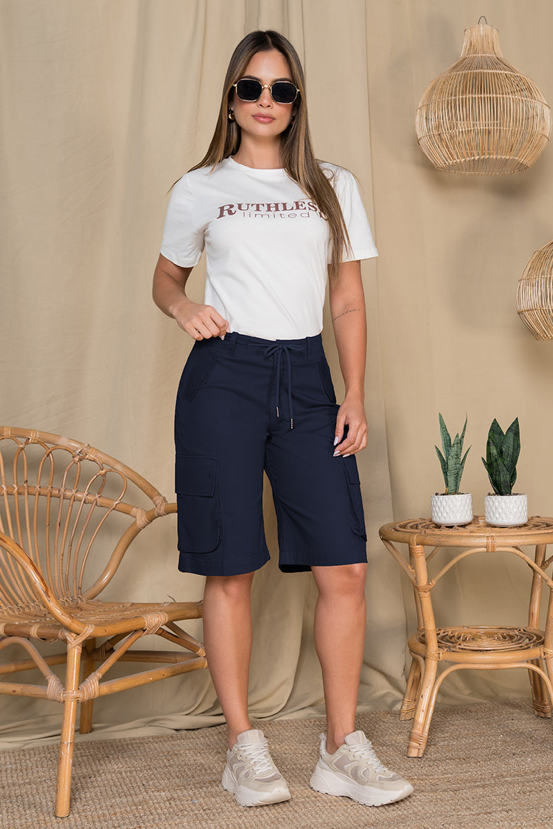 Bermuda Cargo Mujer Cintura Alta Estilo Urbano Chic Marca Trucco´s