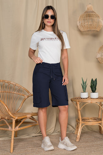 Bermuda Cargo Mujer Cintura Alta Estilo Urbano Chic Marca Trucco´s - 8