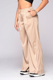 Pantalón Wide Leg Tiro Alto Pretina Resortada con Pinzas con Ribete Marca Trucco´s