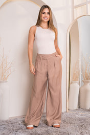 Pantalón Wide Leg Tiro Alto Pretina Asimétrica Marca Trucco´s