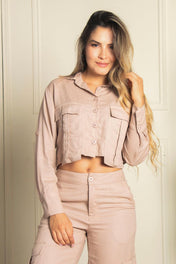 Set 2 Piezas Tipo Cargo Pantalón Tiro Alto Camisa Corta con Bolsillo Expuesto Marca Trucco´s