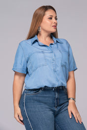 Camisa Manga Corta en Tencel Con Bolsillos Marca Trucco´s Plus Size