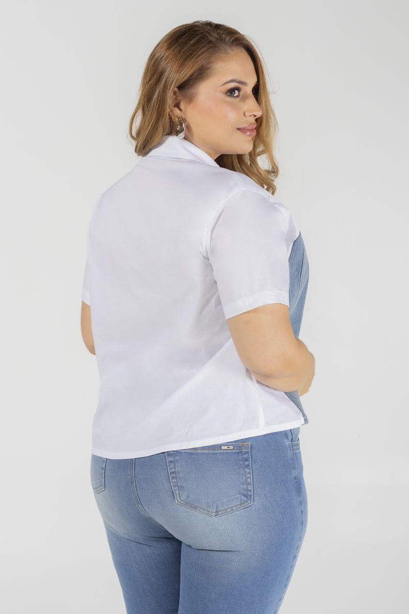 Camisa Manga Corta con Cortes en Denim Marca Trucco´s Plus Size