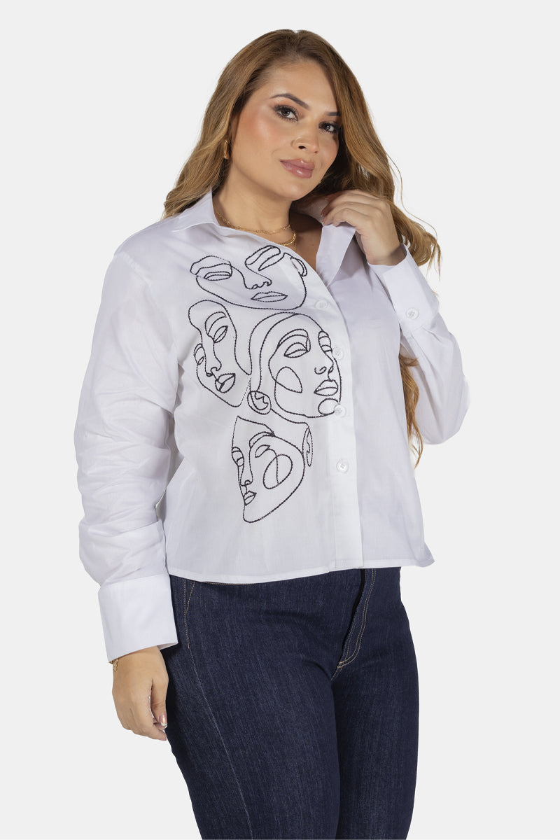 Camisa Manga Larga Con Tejido Frontal Marca Trucco´s Plus Size