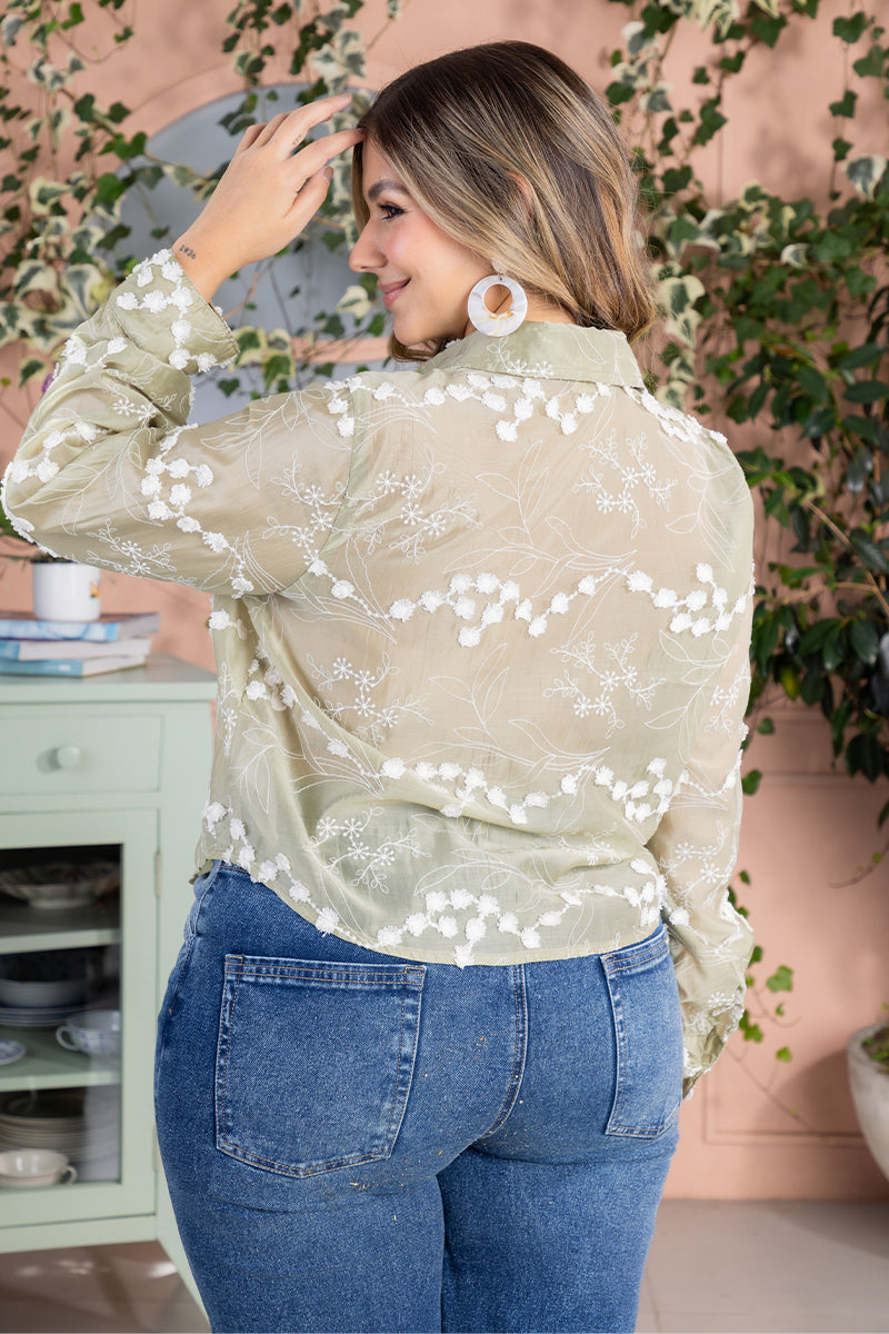 Camisa Manga Larga en Liocel y Nailon Marca Trucco's Plus Size