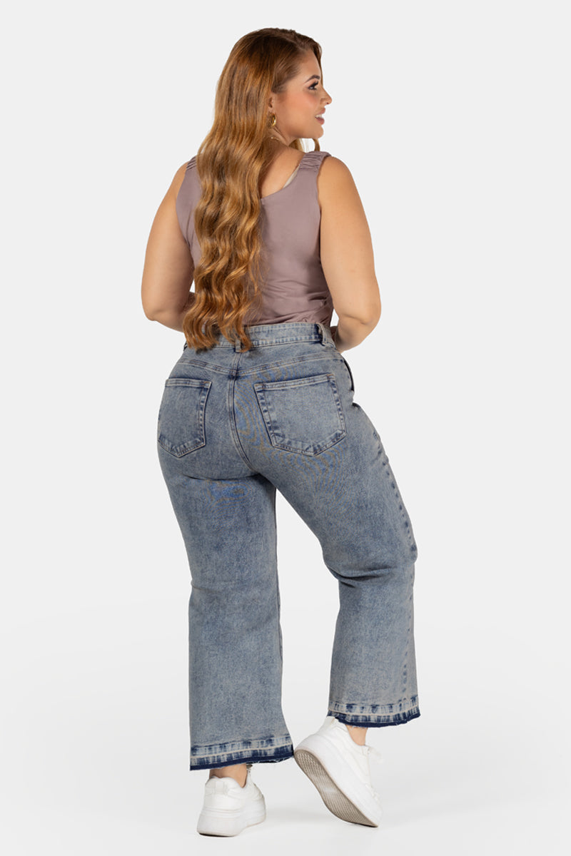 Jean Palazzo Tiro Alto Color Dirty Marca Trucco´s Plus Size
